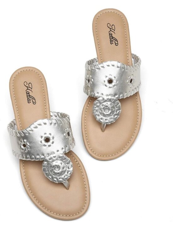 Shoes - Women's Sliver Flat Wide Band Flip Flops Cushioned Insole Summer Brunch Sandals